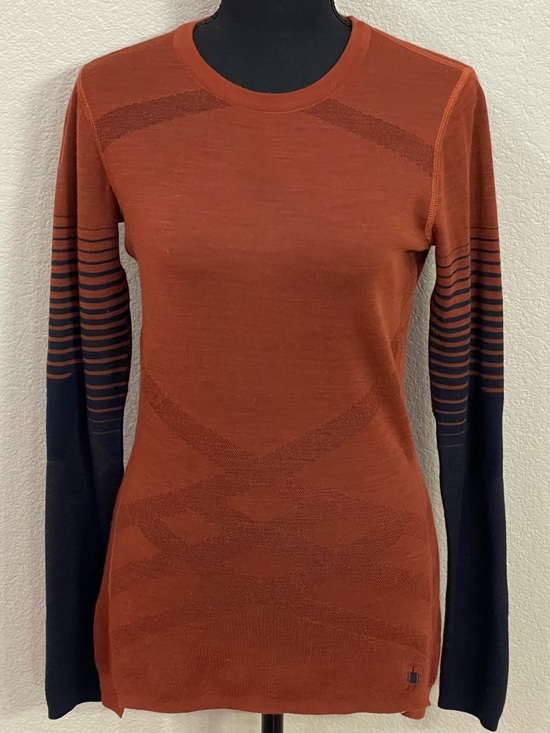 Smartwool Tops - Smartwool Intraknit Rust Orange & Navy Long Sleeve Knit Top Women’s Size Medium